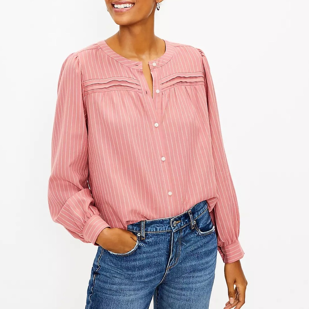 LOFT striped shirttail blouse button down size S